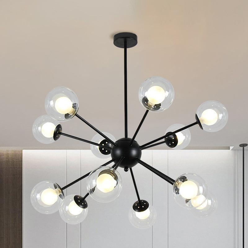 Modern Black/Gold Sputnik Hanging Light Fixture with Glass Shades - 12/18 Heads Ceiling Lamp