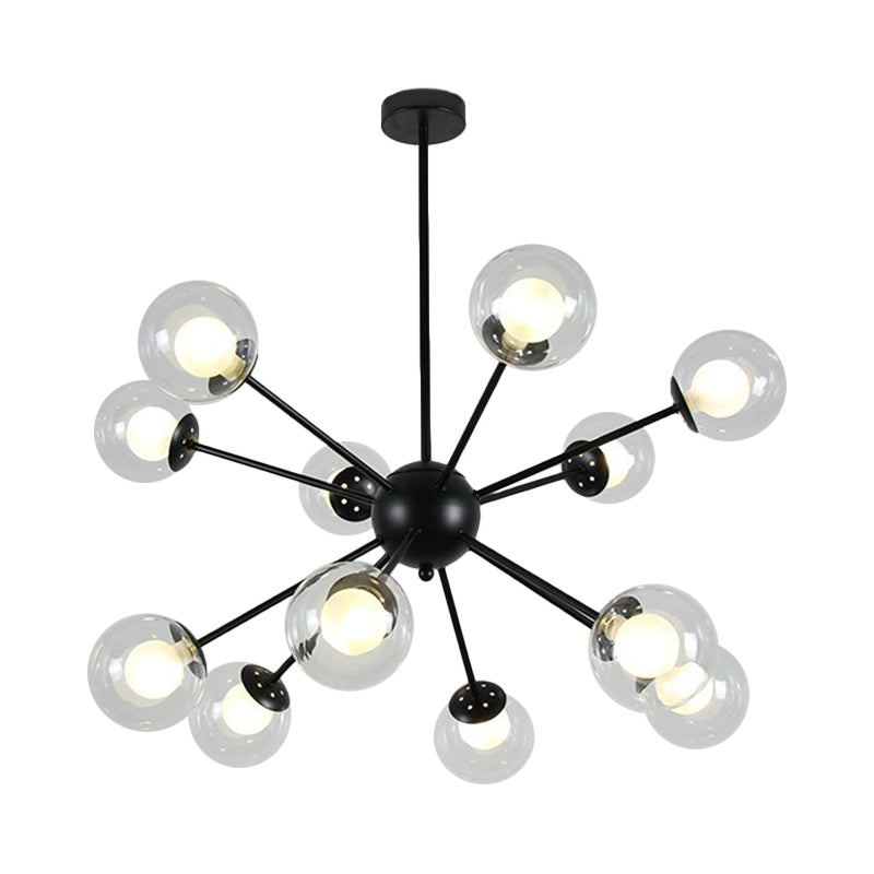 Modern Black/Gold Sputnik Hanging Light Fixture with Glass Shades - 12/18 Heads Ceiling Lamp