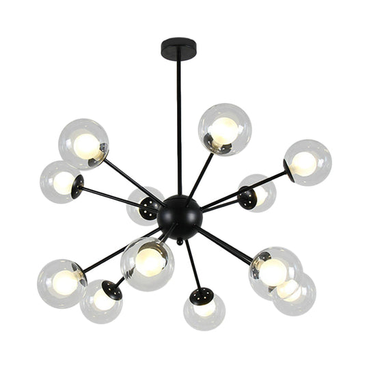 Sleek Black/Gold Sputnik Hanging Light: Contemporary 12/18-Head Ceiling Lamp With Modern Glass