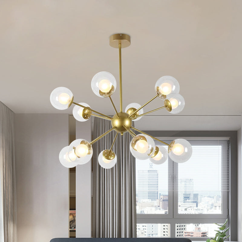 Sleek Black/Gold Sputnik Hanging Light: Contemporary 12/18-Head Ceiling Lamp With Modern Glass