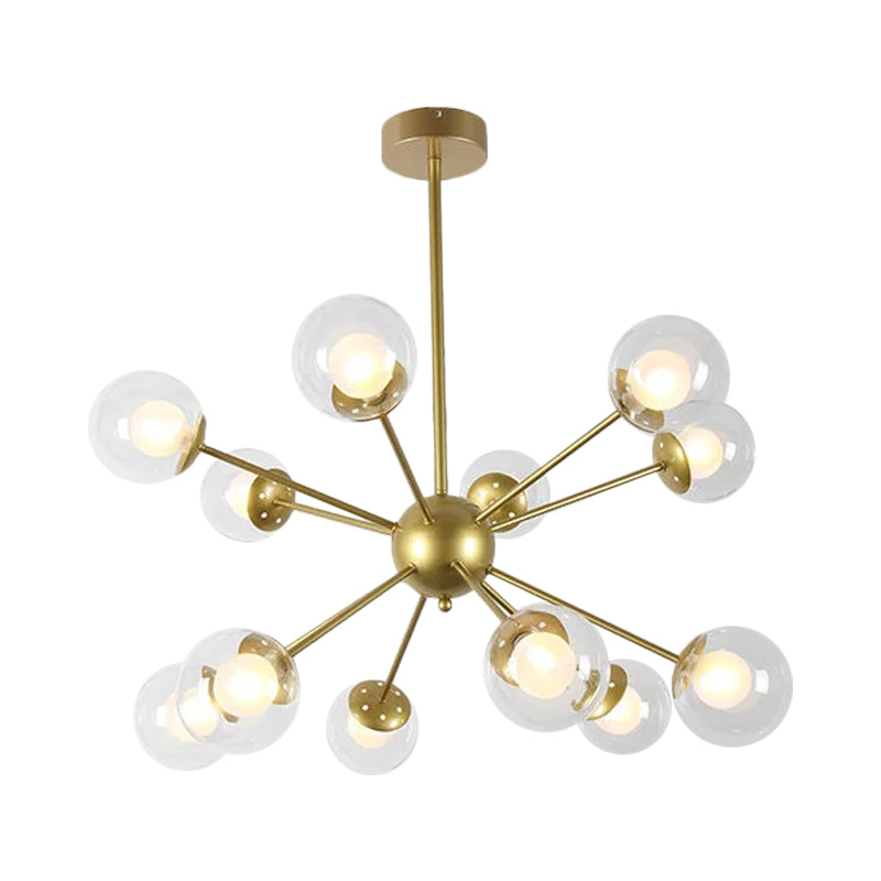 Modern Black/Gold Sputnik Hanging Light Fixture with Glass Shades - 12/18 Heads Ceiling Lamp