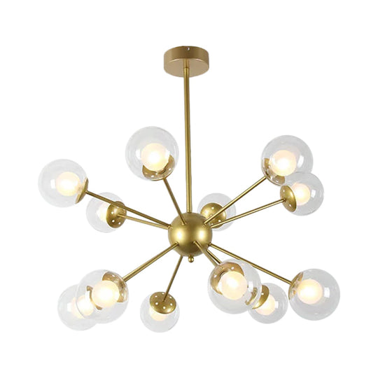 Modern Black/Gold Sputnik Hanging Light Fixture with Glass Shades - 12/18 Heads Ceiling Lamp