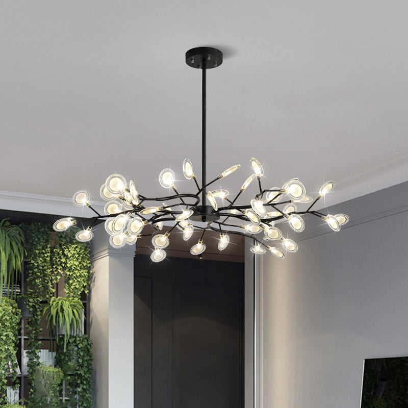 Modern Branching Chandelier: Metallic Multi-Light Suspension Lamp In Black