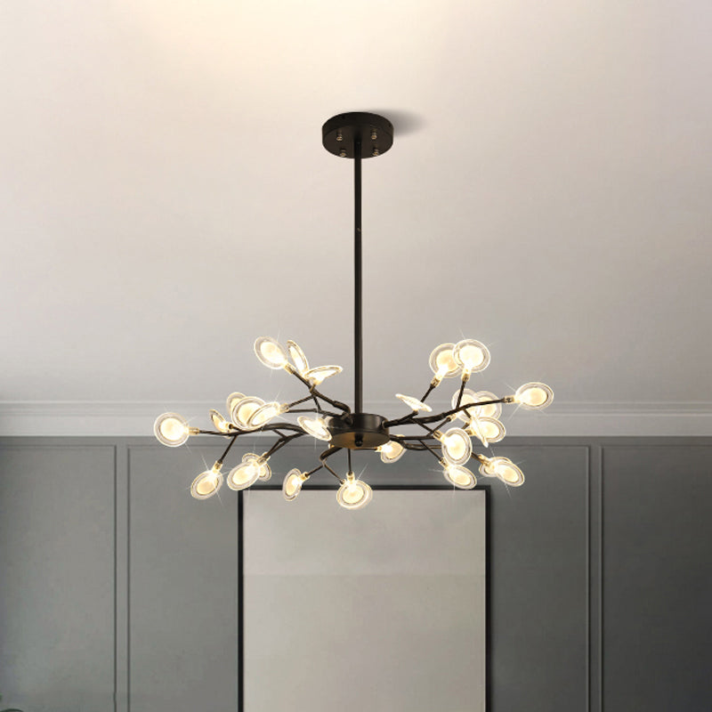 Modern Branching Chandelier: Metallic Multi-Light Suspension Lamp In Black 30 /