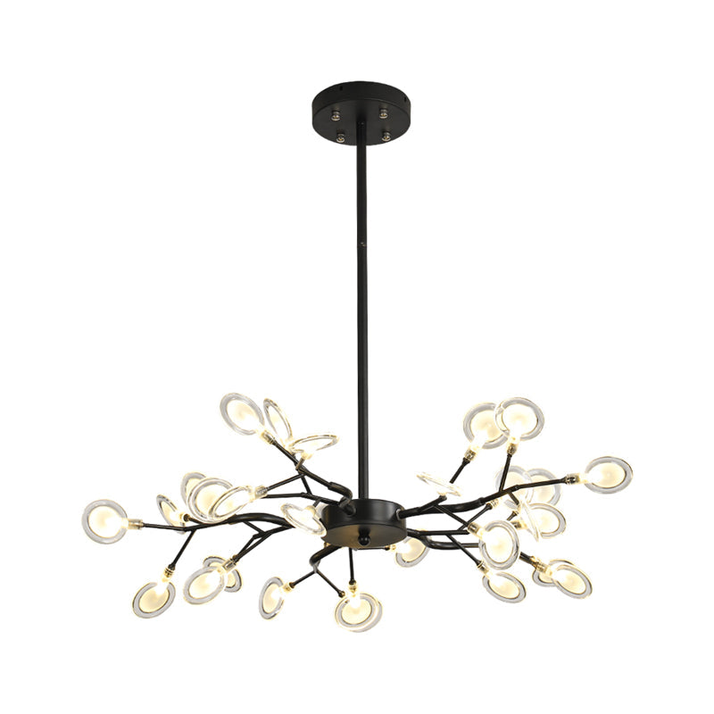 Modern Branching Chandelier: Metallic Multi-Light Suspension Lamp In Black