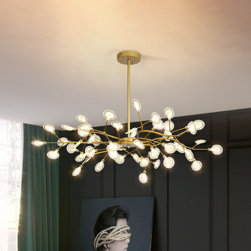 Modern Gold Chandelier With Branch Arm: Multi-Light Metal Pendant 54 /