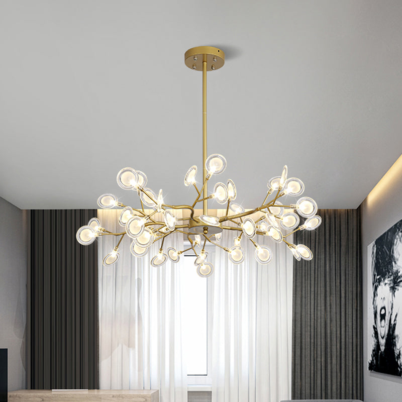 Modern Gold Chandelier With Branch Arm: Multi-Light Metal Pendant 45 /