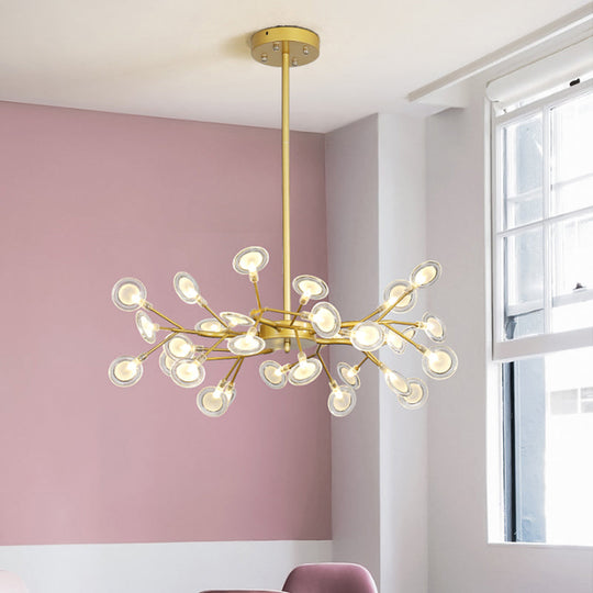 Modern Gold Chandelier With Branch Arm: Multi-Light Metal Pendant 30 /
