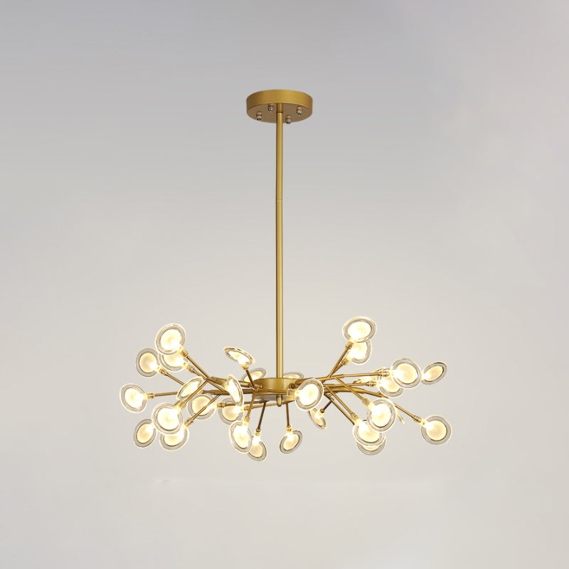 Modern Gold Chandelier With Branch Arm: Multi-Light Metal Pendant