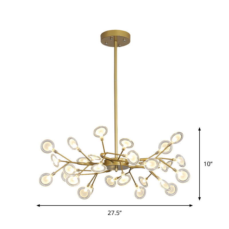 Modern Gold Finish Chandelier with Branch Arm Pendant - Multi-Light Metal Ceiling Fixture