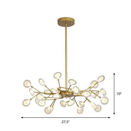 Modern Gold Chandelier With Branch Arm: Multi-Light Metal Pendant