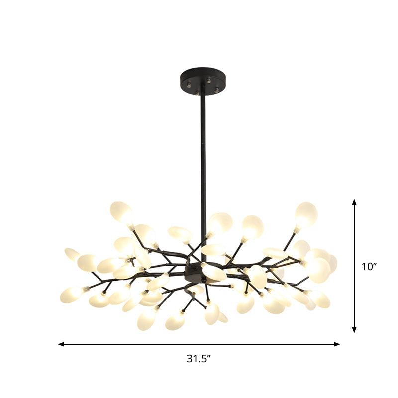 Frosted Black Branch Chandelier - Modern Metallic Suspended Light for Restaurants