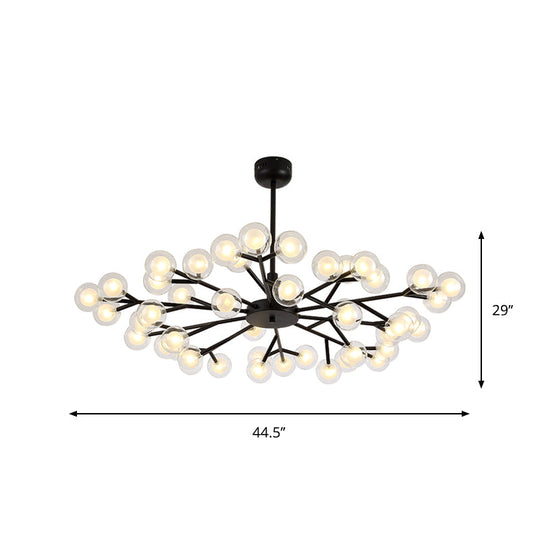 Modern Nordic Style Black Branching Chandelier Pendant Light - Metal Hanging With Clear Glass Ball