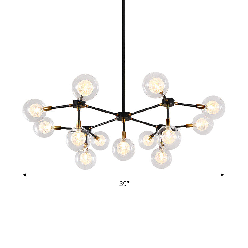 Black Metal Line Suspension Light With Clear Modo Chandelier - Modern Style For Dining Room