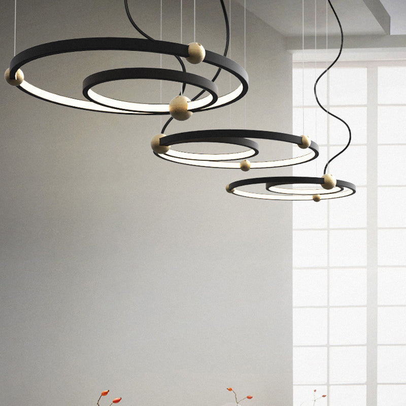 Modern Nordic Black Chandelier Led Hanging Light For Restaurant And Study Room - Warm/White