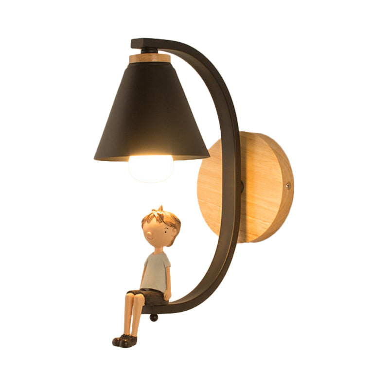 Boy Deco Cone Shade Sconce Light: 1 Head Wall Lamp For Childs Bedroom Or Foyer