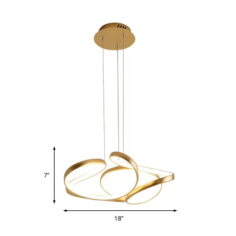 Simple Gold/Coffee Wave Acrylic Chandelier LED Hanging Lamp, ideal for Dining Room, 14"/19.5" Wide