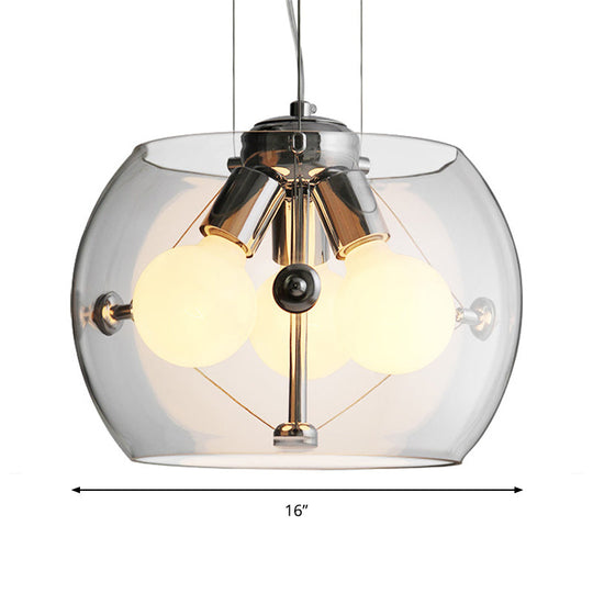 Contemporary Orb Pendant Light With Drum Shade - Ideal For Study Room 3-Bulb Glass Chandelier