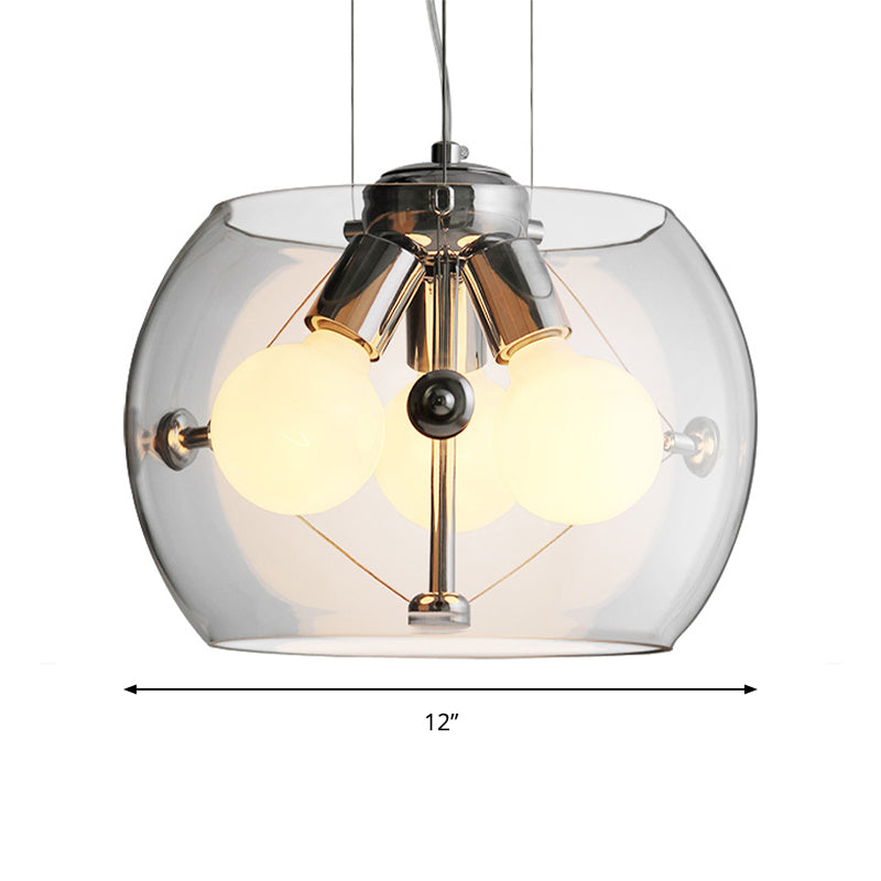 Contemporary Orb Pendant Light With Drum Shade - Ideal For Study Room 3-Bulb Glass Chandelier