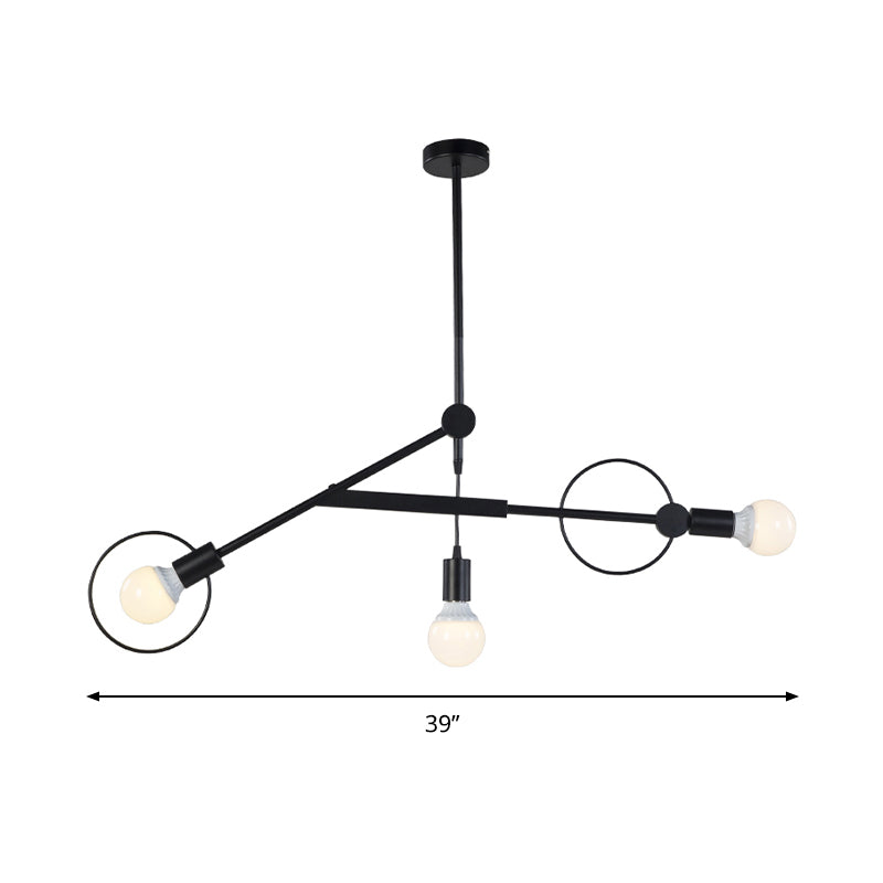 Minimalist Black Chandelier Pendant Light For Shops - 3 Bulb Metal Ceiling Fixture