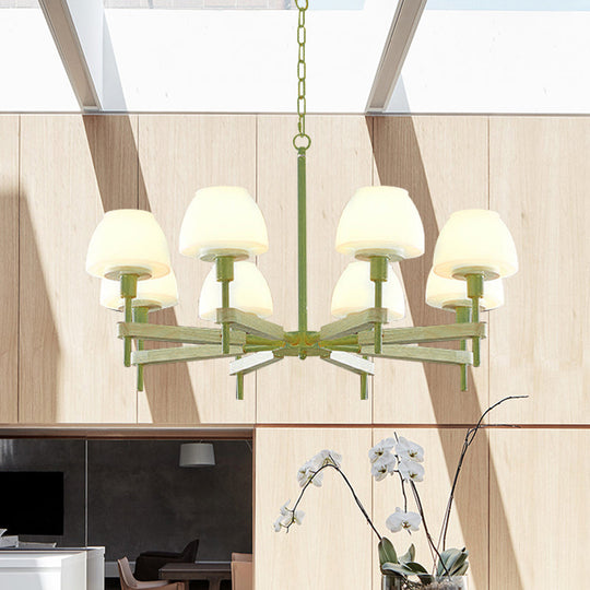 Childrens Bedroom Hanging Lamp: Metal & Glass Chandelier With 6 Lights Green