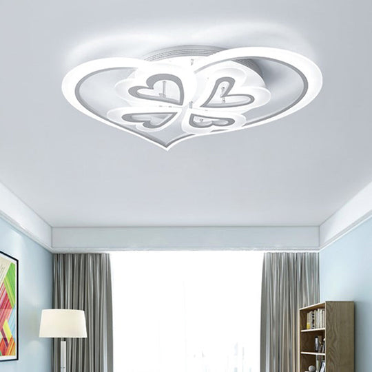 Romantic Heart Ceiling Light - Acrylic Flush Mount in White for Adult & Child Bedroom