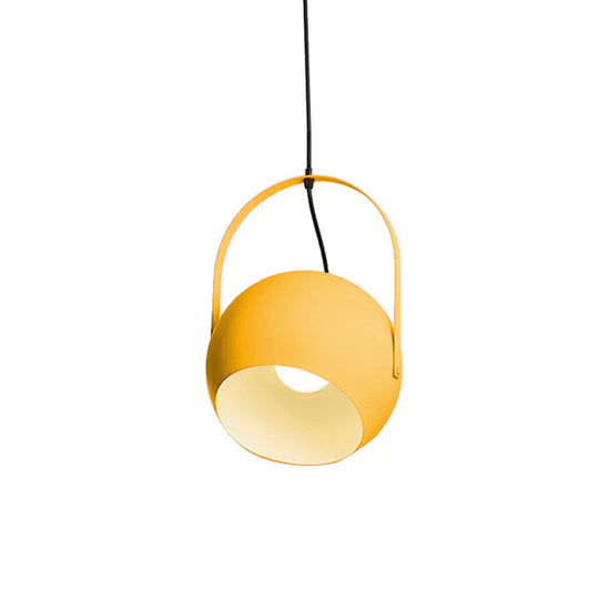 Rotatable Macaron Loft Metal Pendant Light For Living Room - 1 Head Globe Hanging Design Yellow