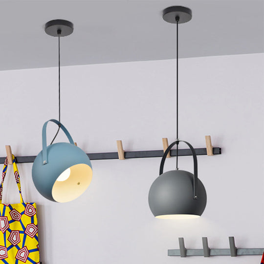 Rotatable Macaron Loft Metal Pendant Light For Living Room - 1 Head Globe Hanging Design