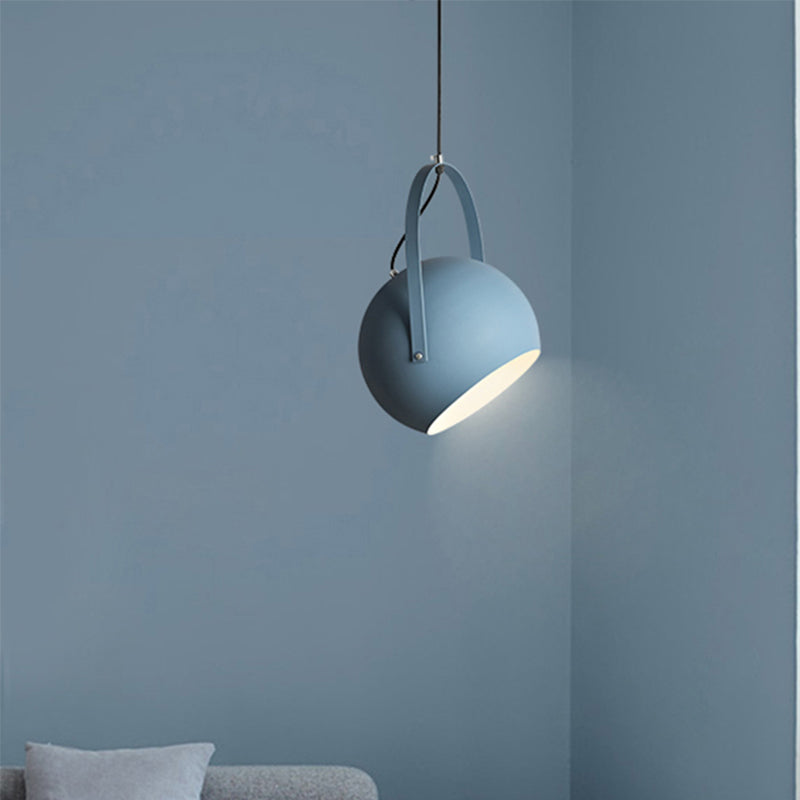 Rotatable Macaron Loft Metal Pendant Light For Living Room - 1 Head Globe Hanging Design Blue