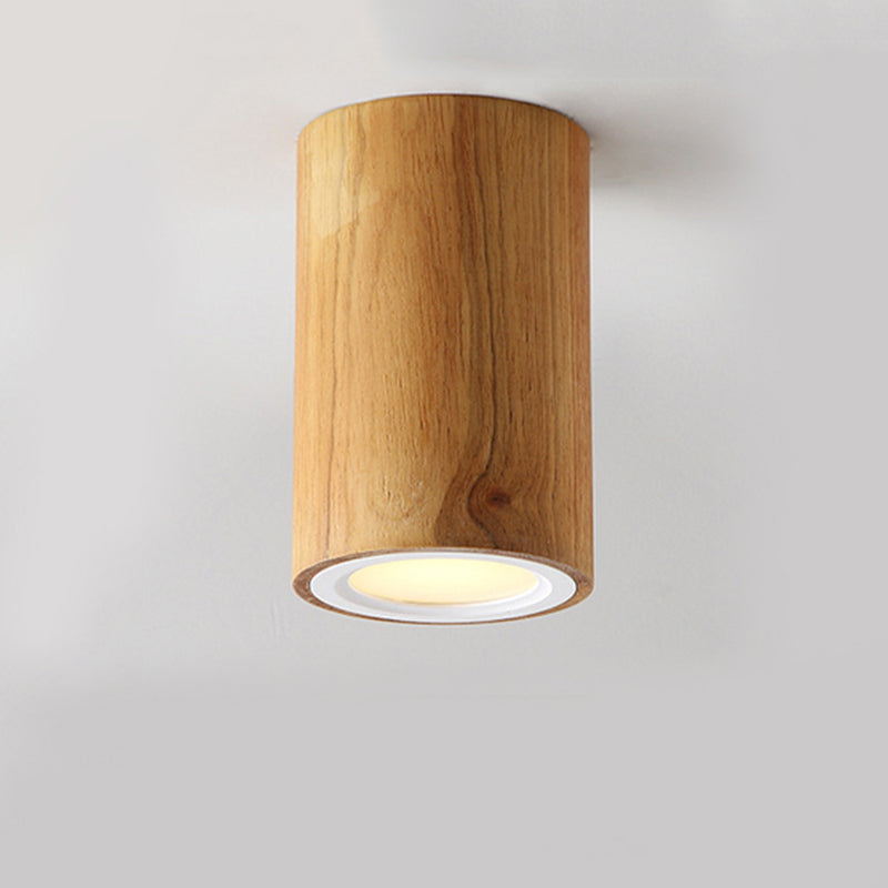 Beige Wood Cylinder Down Light - Asian Inspired Flush Mount For Dining Room / 4