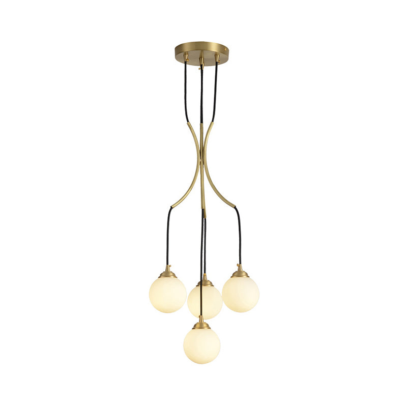 Gold Milk Glass Chandelier: Contemporary Pendant Light For Cafe Dining Table