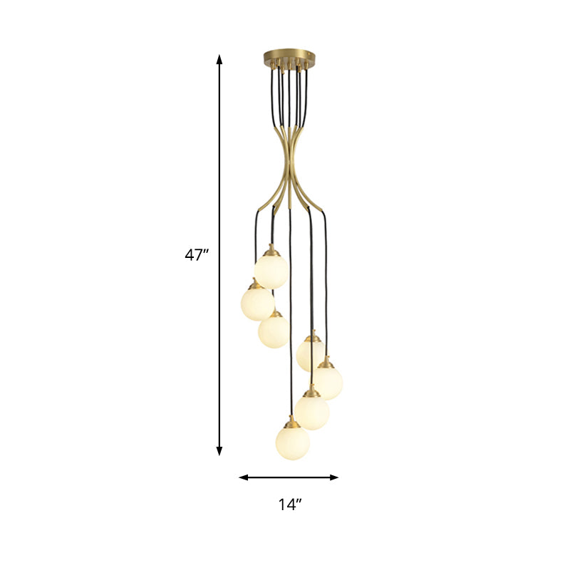 Gold Milk Glass Chandelier: Contemporary Pendant Light For Cafe Dining Table