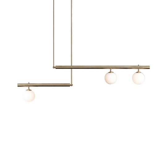 Modern Brass Pendant Light With Orbit Shade: Linear Office Chandelier (3/6/7 Lights)