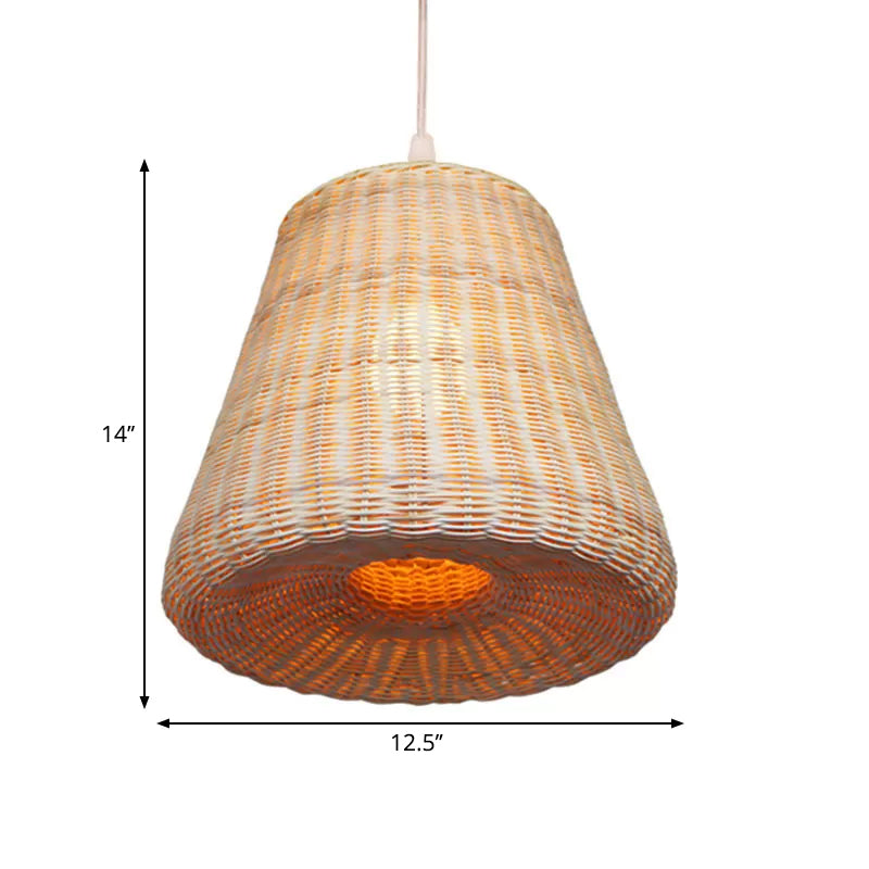 Modern Rattan Pendant Light With Conic Design And Beige Color - Ideal For Restaurants Farmhouse