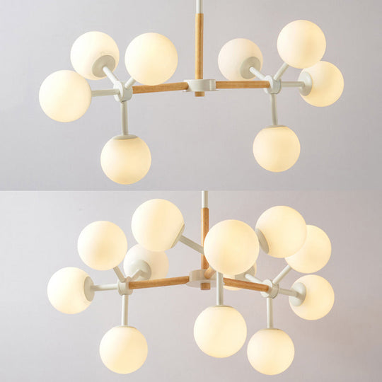 White Chandelier Light - Modern Spherical Shade Opal Glass 8/12 Lights Ideal For Hotel Dining Table