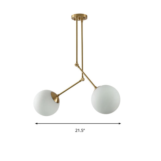 Height-Adjustable Milk Glass Orb Pendant Light In White & Brass For Cafes