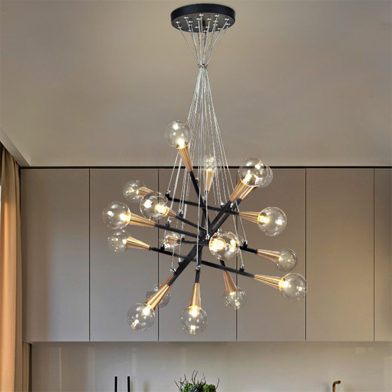 Modern Black Metal Stacked Linear Chandelier Pendant Lamp - 18 Lights For Restaurant Kitchen Gold