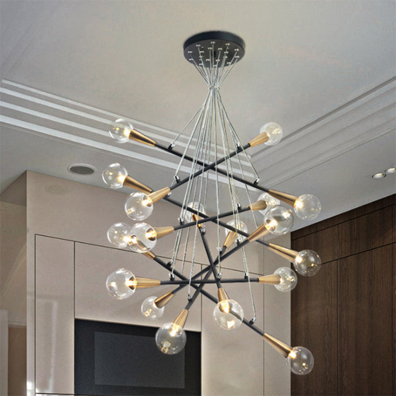 Modern Black Metal Stacked Linear Chandelier Pendant Lamp - 18 Lights For Restaurant Kitchen
