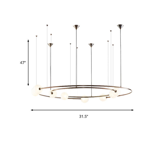 Modern Aged Brass Chandelier: Metallic Universe Pendant Light With Orb Shade For Living Room (8