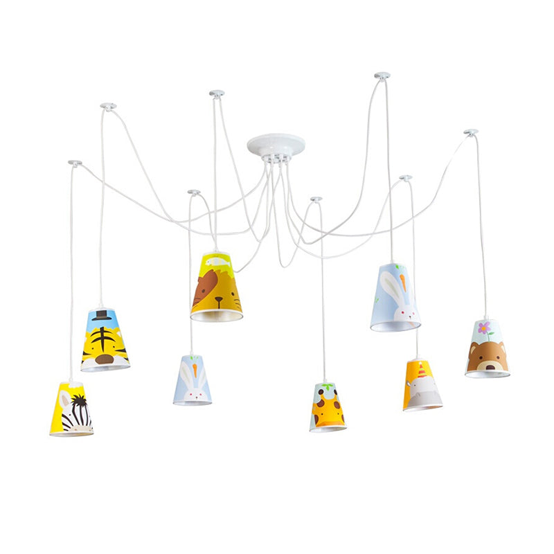 Animal Cartoon Bucket Hanging Light: 8-Light Fabric Pendant For Kindergarten