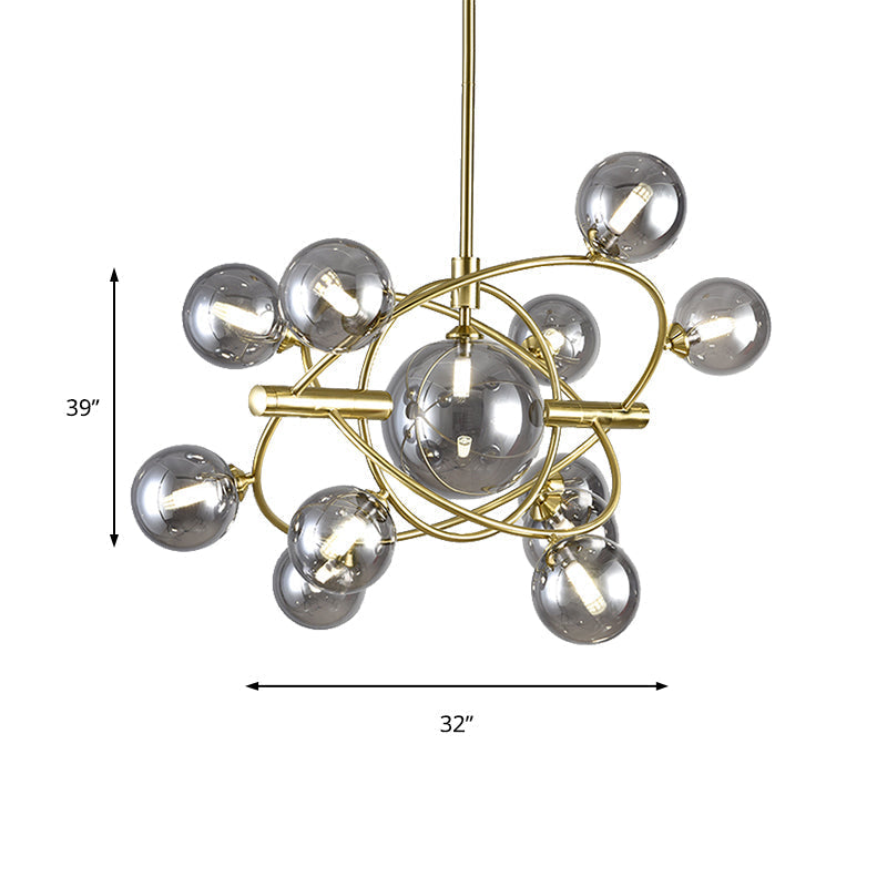 Contemporary Gold Pendant Light With Amber/Clear/Smoke Glass Sphere Shade - Living Room Chandelier