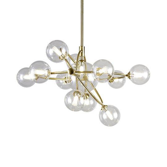Contemporary Gold Pendant Light With Amber/Clear/Smoke Glass Sphere Shade - Living Room Chandelier