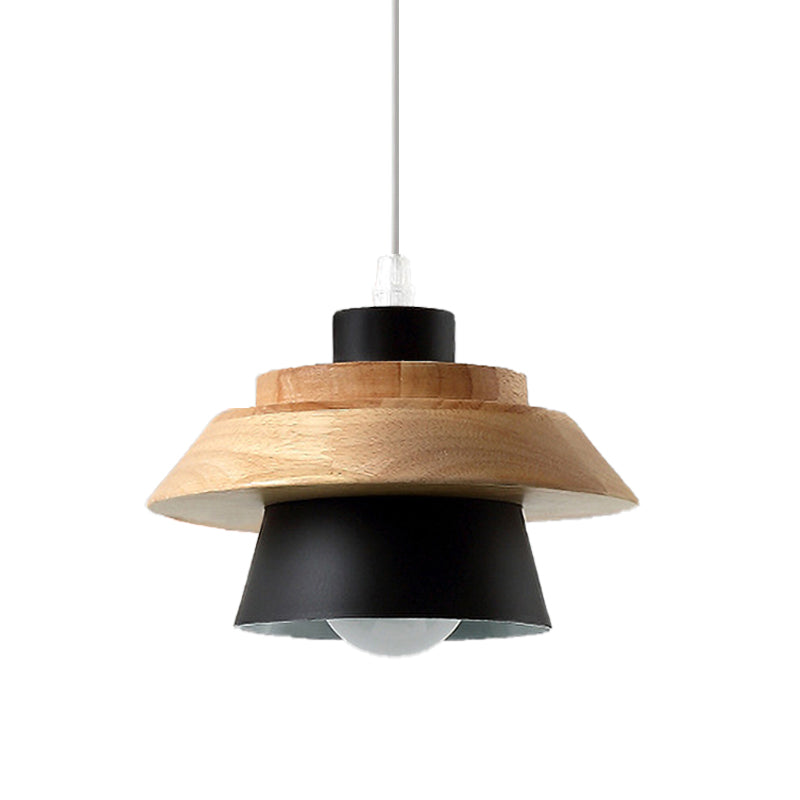 Modern Macaron Style Mushroom Pendant Light - Metal/Wood Hanging For Restaurants