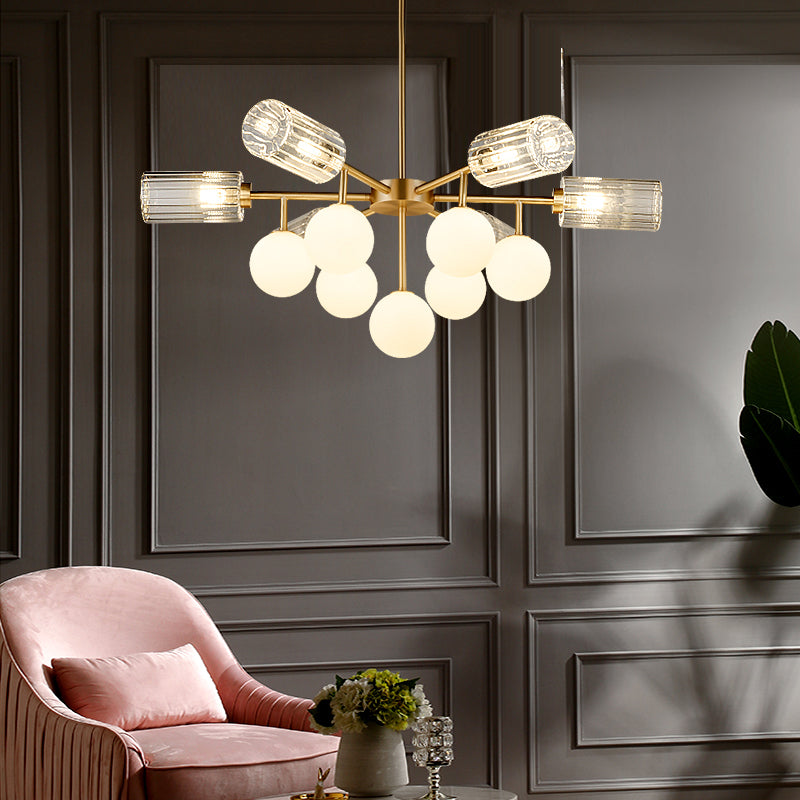 Elegant Brass Chandelier Light - Hanging G4 & G9 Glass 13 Lights Living Room Lighting