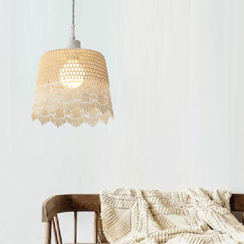 Drum Pendant Lamp: Simple Style 1 Light Beige Hanging For Restaurants
