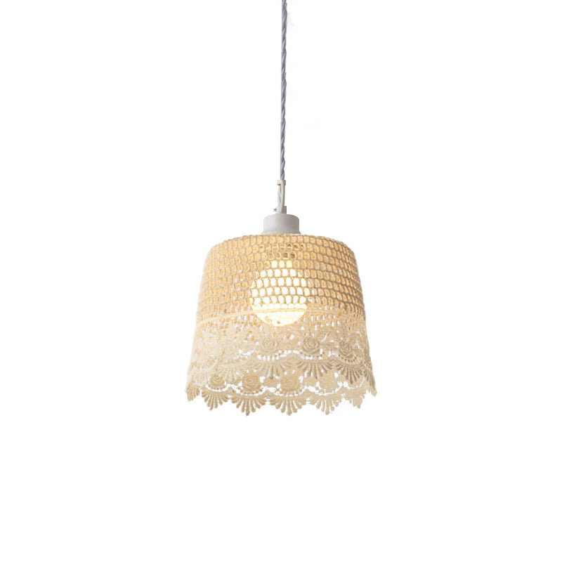 Drum Pendant Lamp: Simple Style 1 Light Beige Hanging For Restaurants