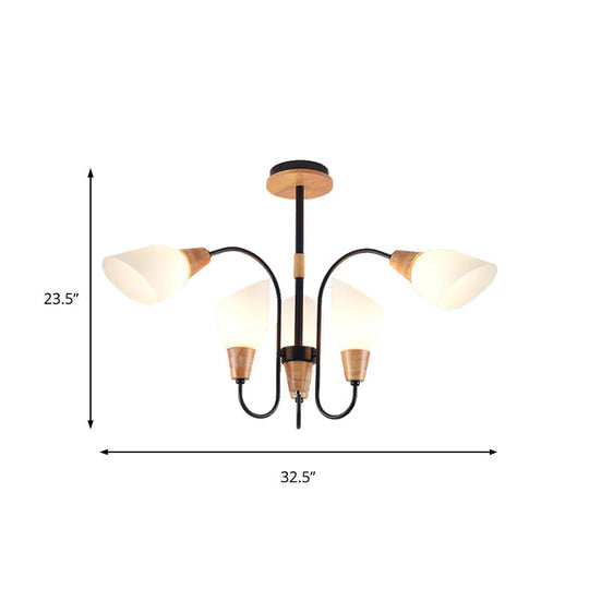 Contemporary Frosted Glass Chandelier - Modern White Bud Shape Suspended Light For Living Room And