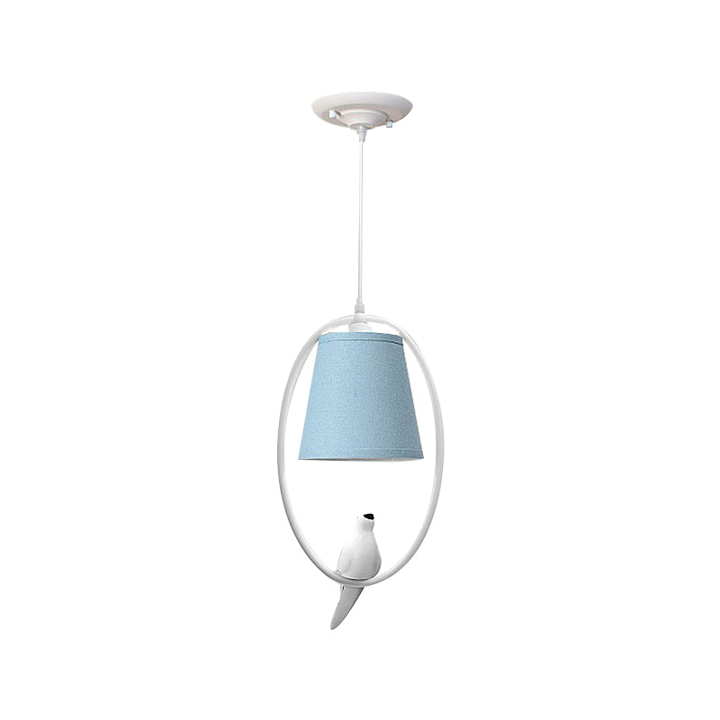 Blue Metal Bird Hanging Lamp With Tapered Shade - Perfect For Balcony Pendant Lighting