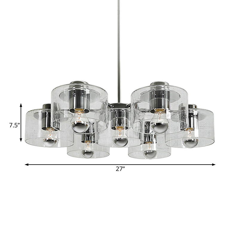 Simple Chrome E27 Chandelier With Clear Glass: Study Room Pendant Lighting (7 Heads)