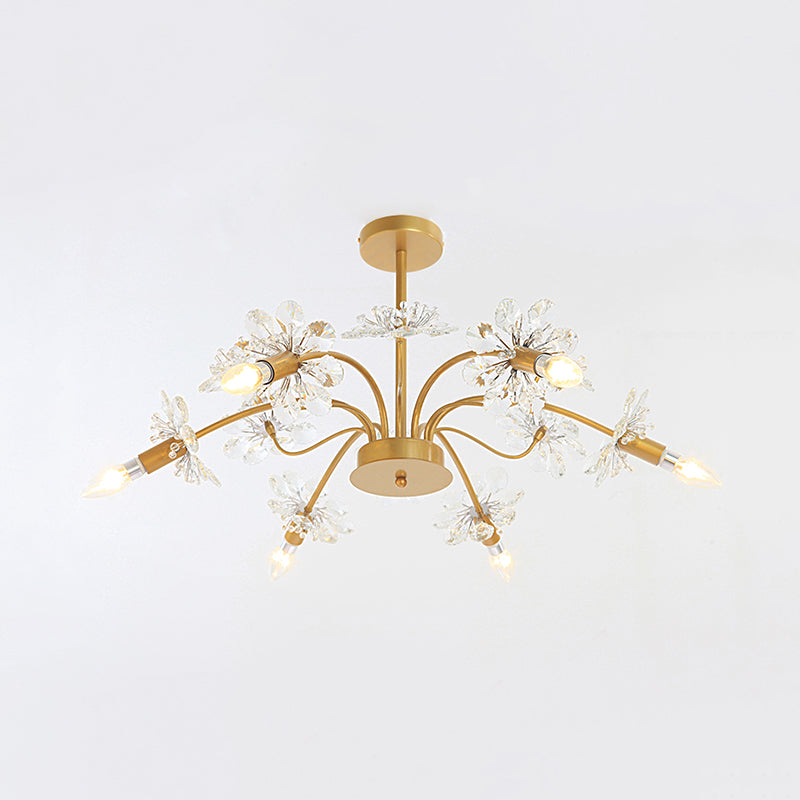 Gold Candle Chandelier With Crystal Dandelion - Elegant Ceiling Pendant Light For Hotels